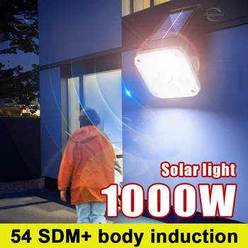 1000W 54SDM Güneş led ışık dış Duvar Lambası Güneş sensörlü ışık Su Geçirmez Bahçe Yard Açık Hareket Sensörü Sokak Güneş Lambası