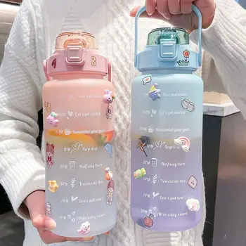 2 Litre Su Şişesi Motivasyon içme suyu şişesi Spor Su Şişesi ile Zaman İşaretleyici Çıkartmalar plastik bardaklar botellas de agua