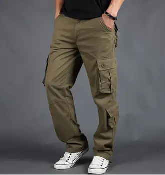 2019 Yeni erkek Kargo Pantolon Erkek Rahat Çok Cepler askeri pantolon Erkekler Dış Giyim Ordu Düz pantolon Uzun Pantolon