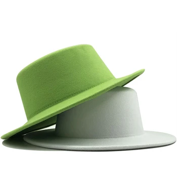 2020 sıcak Kadın Yün Keçe Şapkalar Beyaz Geniş Kenarlı Fedoras Düğün Parti kilise şapkaları Domuz Pasta Fedora geniş disk şapka Derby Triby Şapkalar