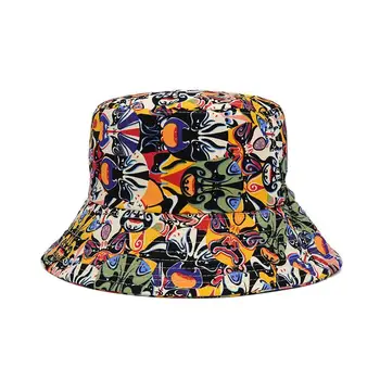 2021 Pamuk dört mevsim Yaratıcı Baskı Kova Şapka Balıkçı Şapka Açık Seyahat Şapka güneşlikli kep Erkekler ve Kadınlar için 382