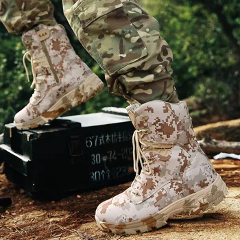 2022 Açık Çöl Askeri Erkek Botları Kamuflaj Erkek yürüyüş ayakkabıları Aşınmaya Dayanıklı Taktik Botları Erkekler Su Geçirmez Savaş asker botu
