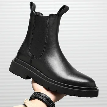 2023 Sonbahar Yeni Chelsea Çizmeler Erkekler için Siyah Çizmeler platform ayakkabılar Moda yarım çizmeler Kış üzerinde Kayma erkek ayakkabısı Yeni Botines Mujer