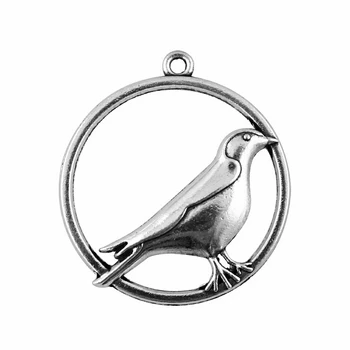 50 adet 33mm Antik Gümüş Renk Yuvarlak Kuş Charm Kuş Yuvarlak Kolye Takı Yapımı İçin Yuvarlak Kuş Kolye