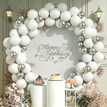 83 adet Beyaz Gümüş Balon Kemer Balonlar Garland Kiti Lateks Balonlar Parti Düğün Doğum Günü Bebek Duş Mezuniyet Dekorasyon