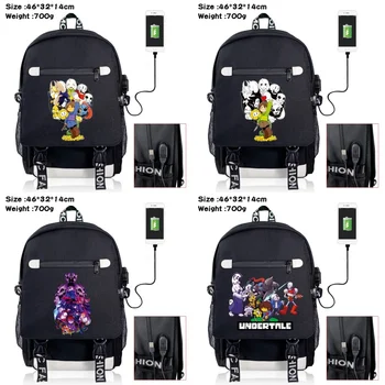 Anime Undertale USB Şarj Sırt Çantası Tuval Okul Çantası Öğrenci Racksack Moda Erkek Kız Rahat Packsack Fermuar Laptop Çantası