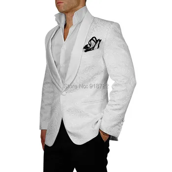 Beyaz Düğün Takımları 2017 Yeni Tasarımlar Marka Takım Elbise Moda Dantel Ceket Siyah Pantolon Sağdıç slim fit uzun kollu erkek gömlek Takım Elbise Smokin