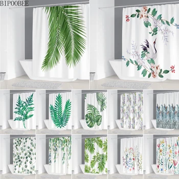 Bitkiler Yapraklar Baskı Duş banyo perdesi Dekorasyon Muz Yaprağı Dayanıklı Banyo Perdeleri Polyester Kumaş 12 Kanca ile