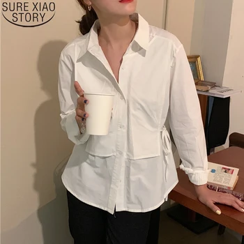 Büyük boy Bluzlar Pamuklu Kadın Gömlek 2022 Yeni Bahar Üstleri Sahte 2 Parça Giysi Rahat Uzun Kollu Bluz Casual Blusas 13136