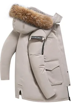 Ceket Aşağı 2023 Kış Erkekler için Büyük Kürk Yaka uzun kaban erkek giyim Orta uzunlukta Kalın Sıcak Aşağı Ceketler erkek Kirpi Ceketler