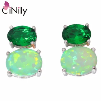 CiNily Yangın Opal taş top küpe Gümüş Kaplama Büyük Oval Yeşil Kuvars Küpe Bohemia Boho Bahar Takı Hediyeler Kadın Kızlar