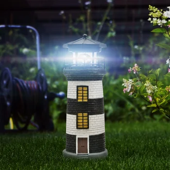 Deniz feneri Şekli güneş led ışık Bahçe Çit Yard Açık Dekorasyon Akıllı Sensör Beacon Dönen Lamba