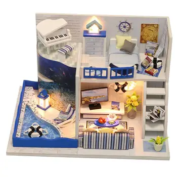 Dollhouse Kiti Minyatür Kitleri Doğum Günü Hediyeleri, 1: 24 Ölçekli Bulmaca Yapı Kitleri-Denizin Sesi