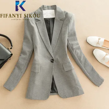 Ekose Blazer Ceket Kadın Tek Düğme Yaka Moda Yüksek Kaliteli Takım Elbise Ceket Kadın Sonbahar Rahat Ofis Resmi Blazers Ceket