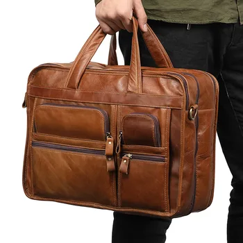 Erkek Hakiki Deri Evrak Çantası Vintage İş İnek Deri laptop çantası postacı çantası Omuz Bilgisayar Belgeleri Organizatör