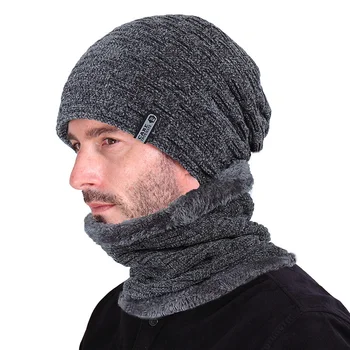 Erkek Kış Beanie Şapka Eşarp Boyun daha Sıcak Kalın Polar Kaplı Erkek Şapka kadınlar için Örgü Şapka Kafatası Kap Windproof Sıcak Set 