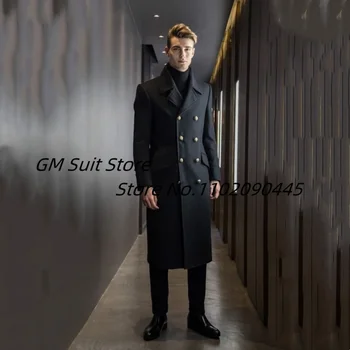 Erkek Sonbahar Ve Kış Yakışıklı Takım Elbise Ceket Yün Yaka Sıcak İngiliz Tarzı Kruvaze Siyah Uzun Boylu İş Düz Renk