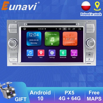 Eunavi 2 Din Android 10 araç DVD oynatıcı Radyo Ford Mondeo İçin S-max Odak C-MAX Galaxy Fiesta transit Fusion Bağlantı kuga GPS Ses