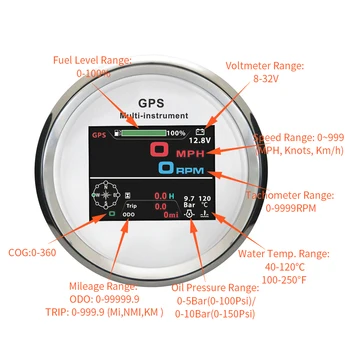 Evrensel 85mm 0-999 km/saat MPH Knot GPS Kilometre Kilometre Sayacı Gezisi Takometre Saat Yakıt Voltmetre Su Sıcaklığı Tekne Araba için