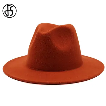 FS 61 CM Geniş kenarlı şapka Kadın Erkek Yün Vintage Gangster Fötr fötr şapka Beyler Zarif Bayan Kış Siyah Caz Kapaklar