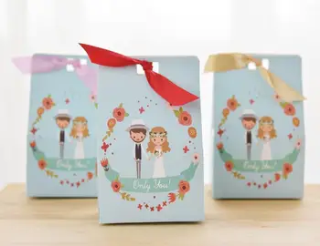 Gelin ve Damat Güzel Düğün Parti Tatlılar Şeker Kek Hediye Favor Kutuları Çanta İle Şerit Sadece Size Kelimeler Tiffany