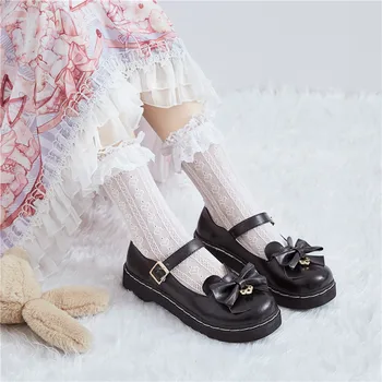 Iblis Gotik PU Deri Ayakkabı Anime Cosplay Lolita Ayakkabı Düşük Topuk Jk Üniforma deri ayakkabı Tatlı Sevimli Yay platform ayakkabılar