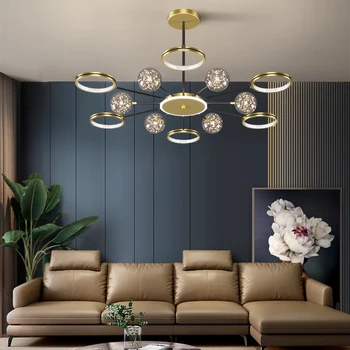 Iskandinav avize ışıkları Modern Çoklu LED E27 Kristal lamba tabanı Oturma odası / Yatak Odası iç mekan aydınlatması Retro Altın Siyah