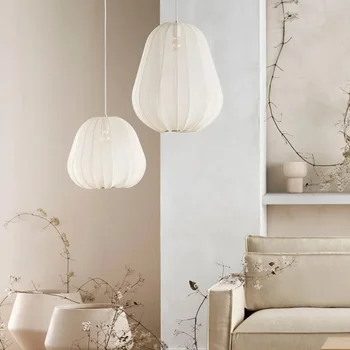 Iskandinav Led Kumaş Kolye Lambaları Yemek Odası Oturma odası Villa kolye ışık Yaratıcı Japon tarzı Odası Dekor Asılı lamba