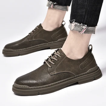 Italyan Erkekler rahat ayakkabılar Yaz Hakiki deri erkek mokasen ayakkabıları Moccasins Erkekler Üzerinde Kayma Flats Nefes Erkek sürüş ayakkabısı Boyutu 38-45