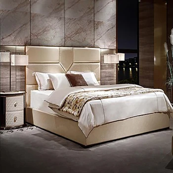 Işık lüks minimalist ana yatak odası 1.8 m yatak modern minimalist inek derisi çift kişilik yatak deri sanat kare yatak yumuşak paket