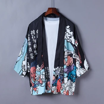 Japon Kimono Hırka Yaz İnce Erkekler Kadınlar Geleneksel Japon Kimono Yukata asya kıyafetleri Baskı Gevşek Ceket Streetwear