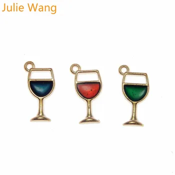 Julie Wang 12 ADET Alaşım Emaye Çok renkli Kokteyl Kadeh Charms Kolye Kolye Bulguları DIY Aksesuar Takı Yapımı
