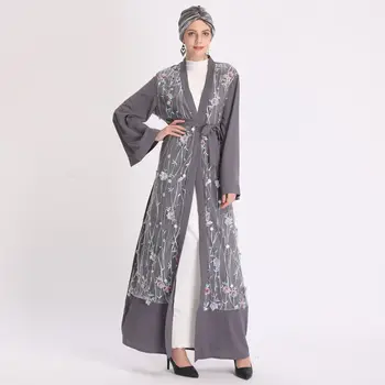 Kadın İslam İşlemeli Üç Boyutlu Çiçek Elbise tek parça elbise Müslüman Elbise Nakış Moda Rahat Kadın