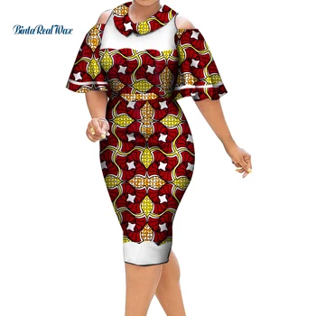 Kadınlar için afrika Elbiseler Bazin Riche Seksi Ruffles Kollu Elbise Dashiki Artı Boyutu Geleneksel Afrika Kadın Giyim WY5149