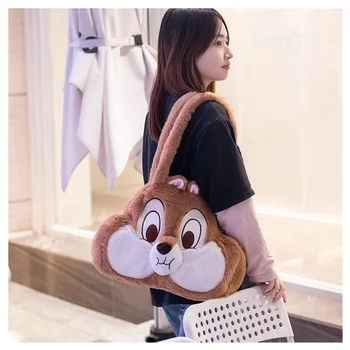 Karikatür Sevimli Disney Çip Sincaplar Peluş Bebek basit omuz çantası Kawaii Anime Peluş Yumuşak Büyük Kapasiteli saklama çantası Kız Hediye