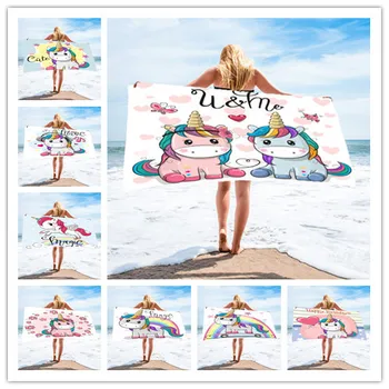 Karikatür Unicorn Plaj Havlusu Çabuk kuruyan Mikrofiber banyo havluları Plaj Yastık banyo havluları Yoga Mat Kum Ücretsiz Plaj Havlusu bornoz