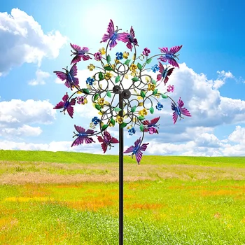 Kelebek Rüzgar Spinner Çiçek İplik Fırıldak Metal Bahçe Rüzgar Spinner Kazık Fırıldak Çim Fırıldak Ev Bahçe Veranda Dekor