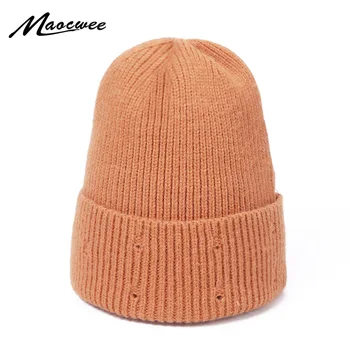 Kış Yün Örme Şapka Düz Renk Trendi Tığ Bere örgü bere Açık Rüzgar Geçirmez Yün Sıcak Kaput Şapka Delik Moda Kayak Kapaklar