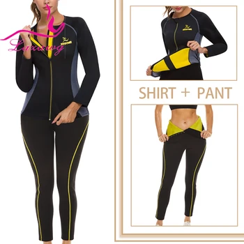 LAZAWG Ter Sauna Vücut Şekillendirici Kadınlar İçin Spor Seti Spor Salonu Zayıflama Egzersiz Neopren Pantolon Kilo Kaybı Zip Üstleri Vücut Şekillendirme Takım Elbise