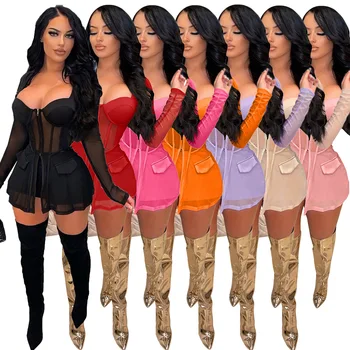 Moda İki Parçalı Set Yaz Kadın Uzun Kollu Örgü See-Through Zip Üst Rahat Şort Eşleşen Seti Streetwear Parti Kulübü kıyafetler
