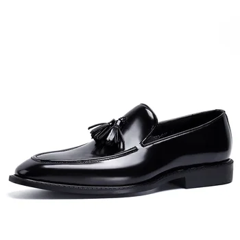 Moda Stil Püskül Elbise Loafer'lar Erkekler Hakiki Deri El Yapımı Rahat Kayma Siyah Resmi Düğün sürüş ayakkabısı Erkek