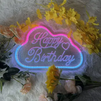 Mutlu Doğum Günü Neon Burcu Duvar Dekor için 3D Gravür İle Kısılabilir Mutlu Doğum Günü Neon lambalı tabelalar Doğum Günü Partisi Dekorasyon için