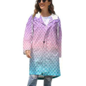 Ombre Mermaid Ölçekler Kalın Kış Ceket Mavi Mor Streetwear Zip Up trençkotlar Desen Uzun Düz Ceketler doğum günü hediyesi
