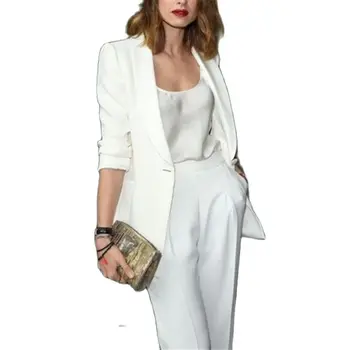 Pantolon Ceket + Mavi Beyaz Kadınlar Bayanlar İş Ofis Smokin Resmi Moda Ismarlama Takım Elbise Giymek 