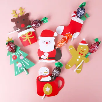 Renkli Noel Yaratıcı Lolipop Şeker Ambalaj Kart Santa Elk Oranments Noel Çocuk Hediye Favor Merry Christmas Dekor
