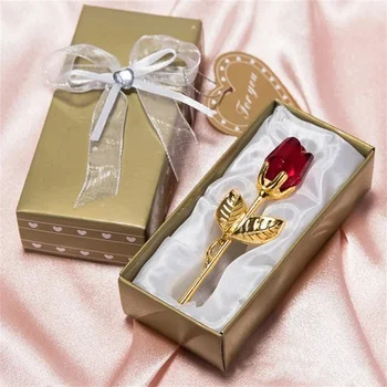 Sevgililer Günü Hediyesi Kristal Cam Gül yapay çiçek Gümüş Altın Çubuk Gül Çiçek Kız Arkadaşı için Düğün Konuk için Hediyeler