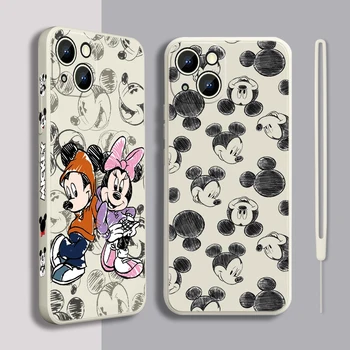 Sevimli Mickey Karikatür Sanat telefon Kılıfı İçin Apple iPhone 14 13 12 Mini 11 Pro XS MAX XR X 8 7 6S SE Artı Sıvı Sol Halat Kabuk Funda