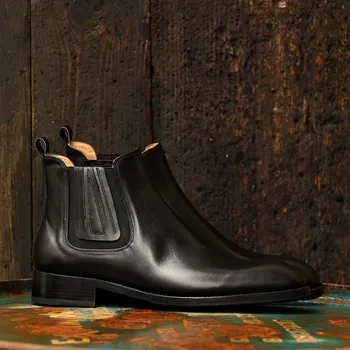 Sipriks El Yapımı Goodyear Welted Çizmeler Klasik Erkek Hakiki Deri Chelsea Çizmeler Zarif Siyah Ayak Bileği Patik bağcıksız ayakkabı 45