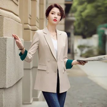 Sonbahar Kış Profesyonel Çift Düğme Takım Elbise Blazers Kadınlar İçin Resmi İş Elbisesi Çentikli Ofis Bayan Xxxxl Siyah