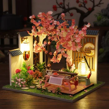 Yeni DIY Minyatür Ahşap Dollhouse Kiti Mobilya Modeli Japon Villa Bebek Evi Monte Casa Oyuncaklar Çocuklar Yetişkinler İçin Noel Hediyeleri